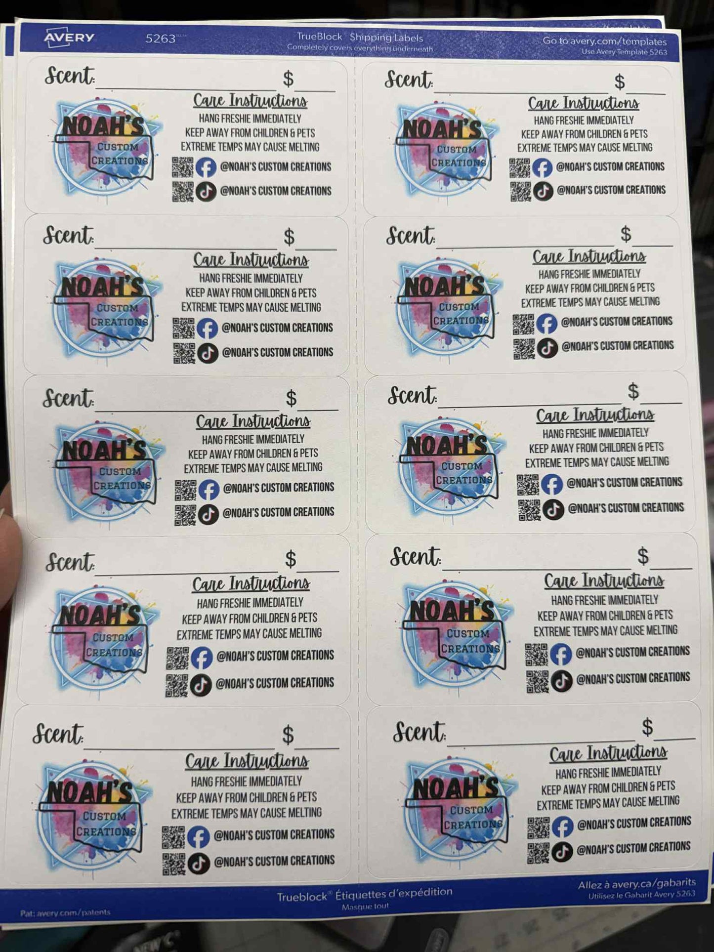 Freshie Scent Labels (full color)